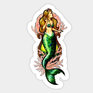 Emerald Mermaid in Coral Sticker